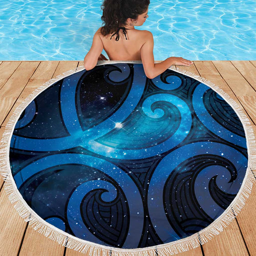 New Zealand Maori Matariki Beach Blanket Galaxy Kowhaiwhai