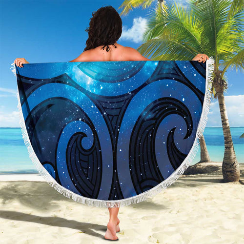 New Zealand Maori Matariki Beach Blanket Galaxy Kowhaiwhai