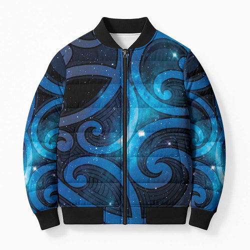 New Zealand Maori Matariki Bomber Puffer Jacket Galaxy Kowhaiwhai
