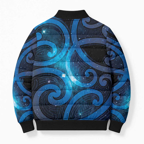 New Zealand Maori Matariki Bomber Puffer Jacket Galaxy Kowhaiwhai
