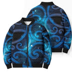 New Zealand Maori Matariki Bomber Puffer Jacket Galaxy Kowhaiwhai