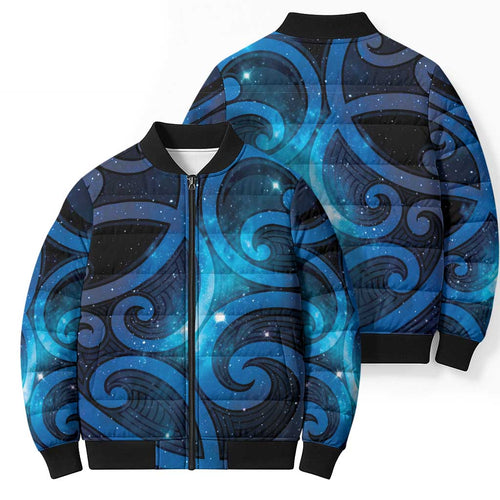 New Zealand Maori Matariki Bomber Puffer Jacket Galaxy Kowhaiwhai