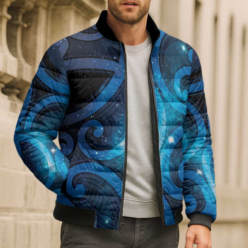 New Zealand Maori Matariki Bomber Puffer Jacket Galaxy Kowhaiwhai