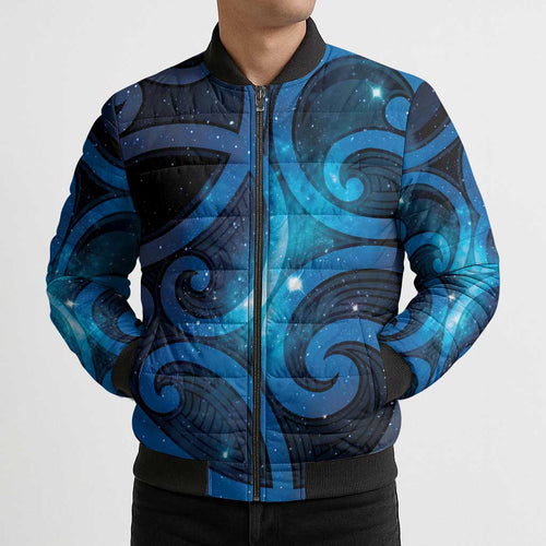 New Zealand Maori Matariki Bomber Puffer Jacket Galaxy Kowhaiwhai