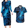 New Zealand Maori Matariki Couples Matching Long Sleeve Bodycon Dress and Hawaiian Shirt Galaxy Kowhaiwhai