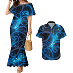 New Zealand Maori Matariki Couples Matching Mermaid Dress and Hawaiian Shirt Galaxy Kowhaiwhai