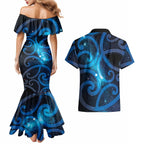 New Zealand Maori Matariki Couples Matching Mermaid Dress and Hawaiian Shirt Galaxy Kowhaiwhai