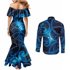 New Zealand Maori Matariki Couples Matching Mermaid Dress and Long Sleeve Button Shirt Galaxy Kowhaiwhai