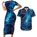 New Zealand Maori Matariki Couples Matching Short Sleeve Bodycon Dress and Hawaiian Shirt Galaxy Kowhaiwhai