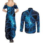 New Zealand Maori Matariki Couples Matching Summer Maxi Dress and Long Sleeve Button Shirt Galaxy Kowhaiwhai
