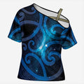 New Zealand Maori Matariki Cross Shoulder Shirt Galaxy Kowhaiwhai