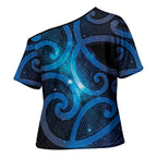 New Zealand Maori Matariki Cross Shoulder Shirt Galaxy Kowhaiwhai