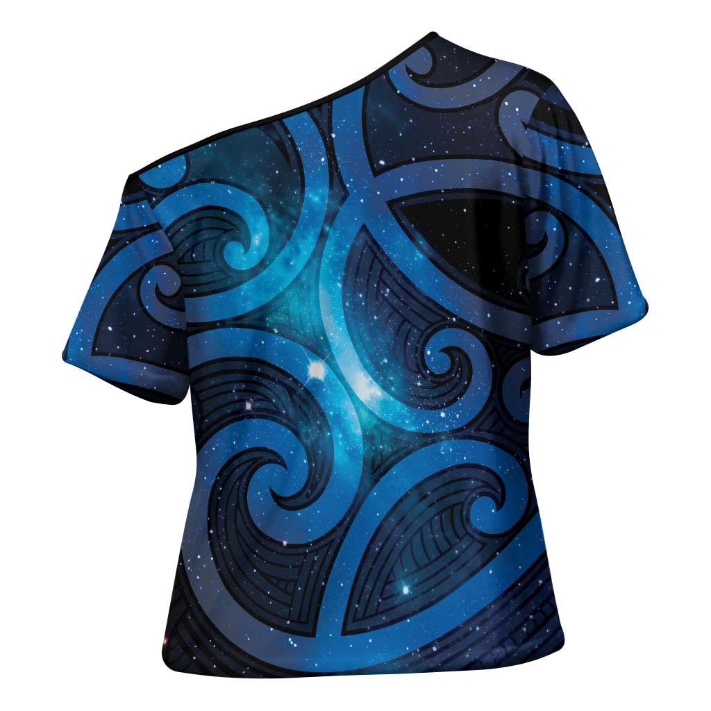 New Zealand Maori Matariki Cross Shoulder Shirt Galaxy Kowhaiwhai