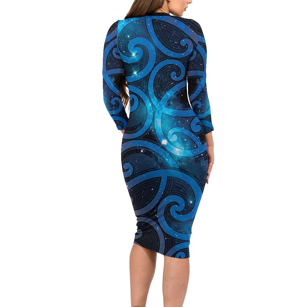 New Zealand Maori Matariki Family Matching Long Sleeve Bodycon Dress and Hawaiian Shirt Galaxy Kowhaiwhai
