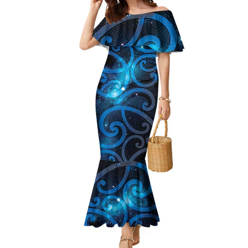 New Zealand Maori Matariki Family Matching Mermaid Dress and Hawaiian Shirt Galaxy Kowhaiwhai