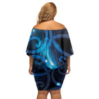 New Zealand Maori Matariki Family Matching Off Shoulder Short Dress and Hawaiian Shirt Galaxy Kowhaiwhai