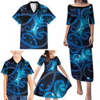 New Zealand Maori Matariki Family Matching Puletasi and Hawaiian Shirt Galaxy Kowhaiwhai