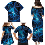 New Zealand Maori Matariki Family Matching Puletasi and Hawaiian Shirt Galaxy Kowhaiwhai
