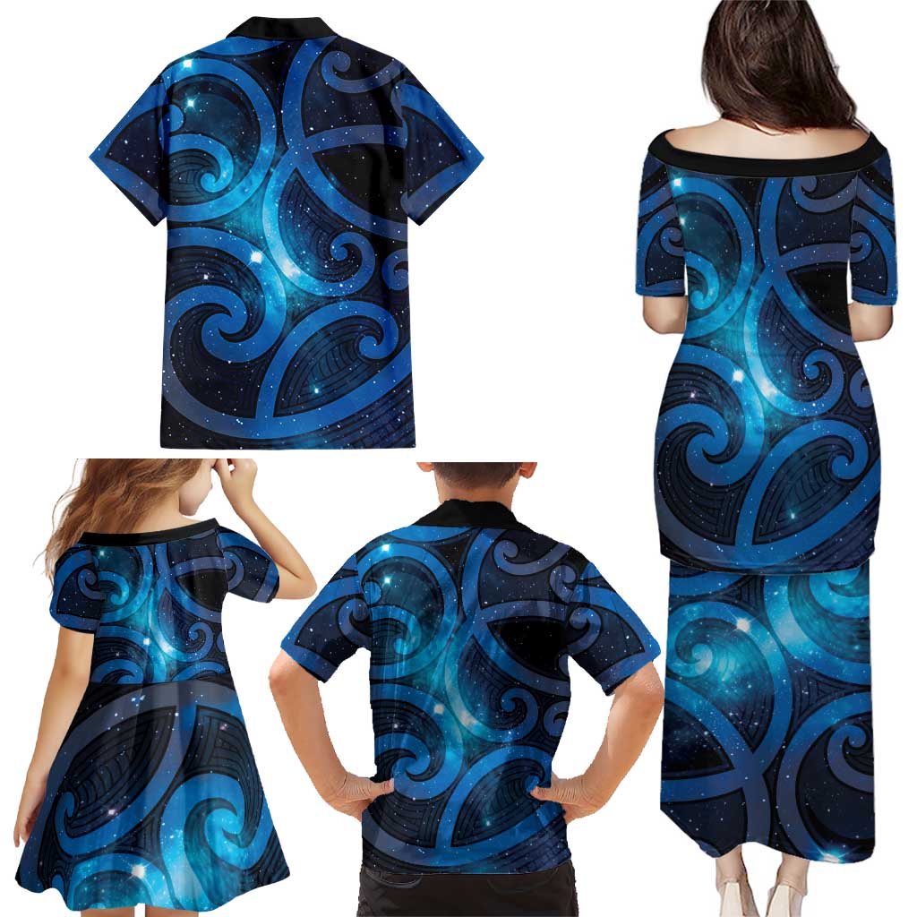 New Zealand Maori Matariki Family Matching Puletasi and Hawaiian Shirt Galaxy Kowhaiwhai