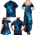 New Zealand Maori Matariki Family Matching Summer Maxi Dress and Hawaiian Shirt Galaxy Kowhaiwhai