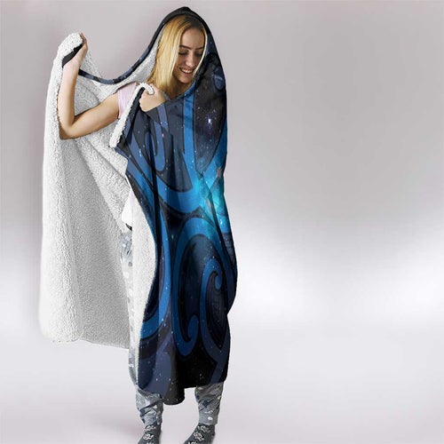 New Zealand Maori Matariki Hooded Blanket Galaxy Kowhaiwhai