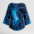 New Zealand Maori Matariki Kimono Sleeve Blouse Galaxy Kowhaiwhai