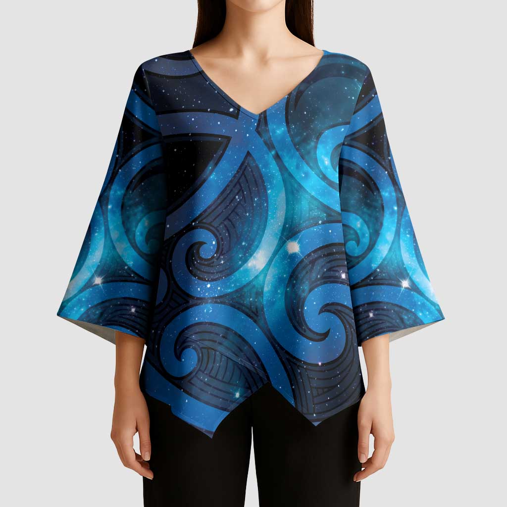 New Zealand Maori Matariki Kimono Sleeve Blouse Galaxy Kowhaiwhai