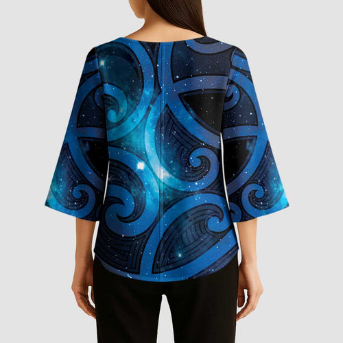 New Zealand Maori Matariki Kimono Sleeve Blouse Galaxy Kowhaiwhai