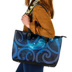 New Zealand Maori Matariki Leather Tote Bag Galaxy Kowhaiwhai