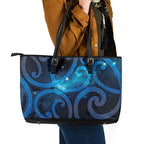 New Zealand Maori Matariki Leather Tote Bag Galaxy Kowhaiwhai