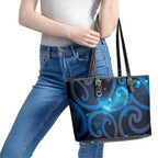 New Zealand Maori Matariki Leather Tote Bag Galaxy Kowhaiwhai