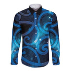 New Zealand Maori Matariki Long Sleeve Button Shirt Galaxy Kowhaiwhai