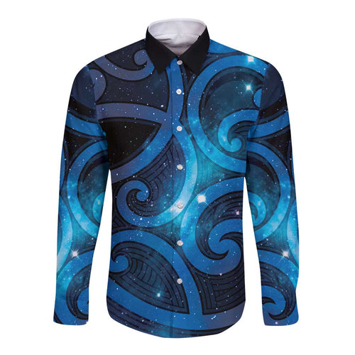 New Zealand Maori Matariki Long Sleeve Button Shirt Galaxy Kowhaiwhai