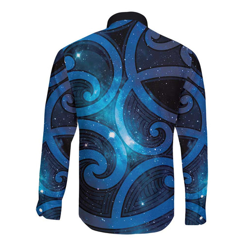 New Zealand Maori Matariki Long Sleeve Button Shirt Galaxy Kowhaiwhai
