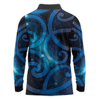 New Zealand Maori Matariki Long Sleeve Polo Shirt Galaxy Kowhaiwhai
