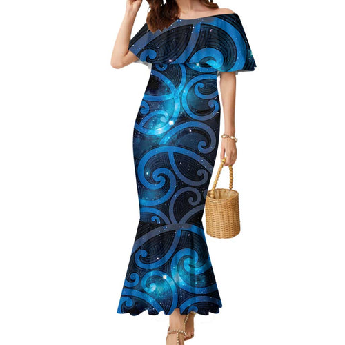New Zealand Maori Matariki Mermaid Dress Galaxy Kowhaiwhai