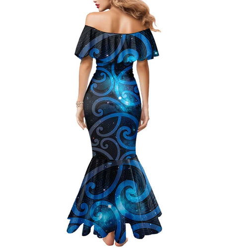 New Zealand Maori Matariki Mermaid Dress Galaxy Kowhaiwhai