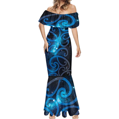 New Zealand Maori Matariki Mermaid Dress Galaxy Kowhaiwhai