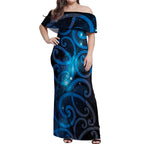 New Zealand Maori Matariki Off Shoulder Maxi Dress Galaxy Kowhaiwhai