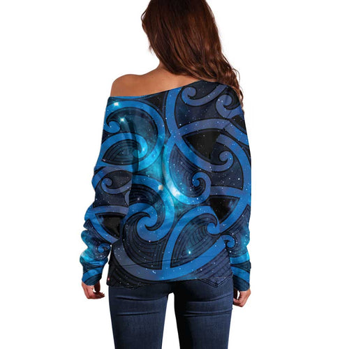 New Zealand Maori Matariki Off Shoulder Sweater Galaxy Kowhaiwhai