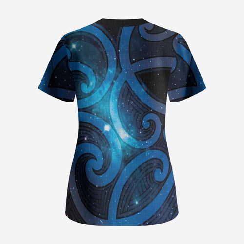 New Zealand Maori Matariki Scrub Top Galaxy Kowhaiwhai