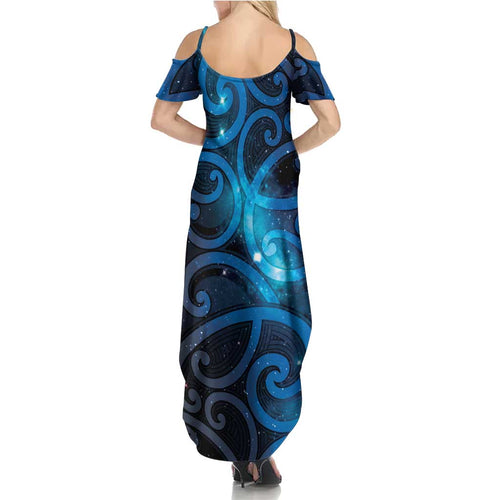 New Zealand Maori Matariki Summer Maxi Dress Galaxy Kowhaiwhai