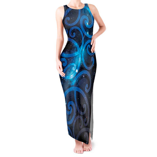 New Zealand Maori Matariki Tank Maxi Dress Galaxy Kowhaiwhai