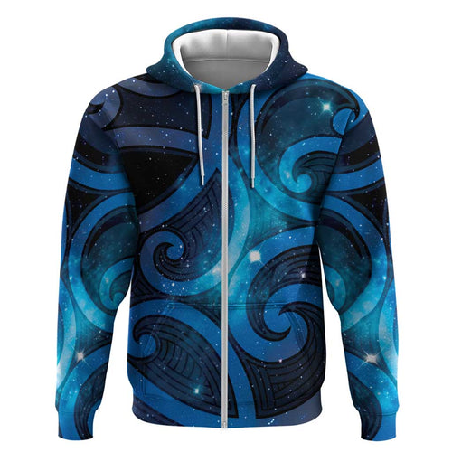 New Zealand Maori Matariki Zip Hoodie Galaxy Kowhaiwhai