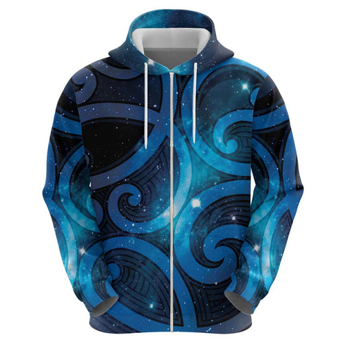 New Zealand Maori Matariki Zip Hoodie Galaxy Kowhaiwhai