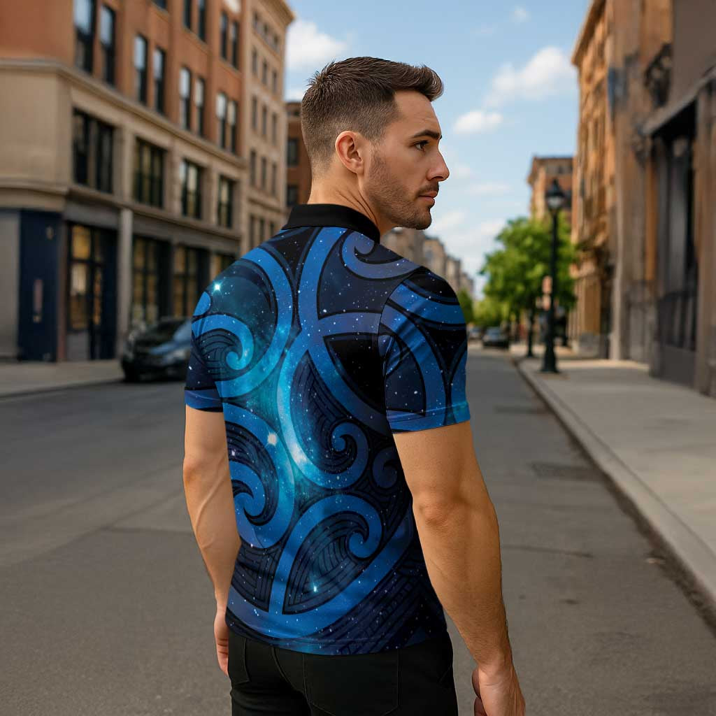 New Zealand Maori Matariki Zipper Polo Shirt Galaxy Kowhaiwhai