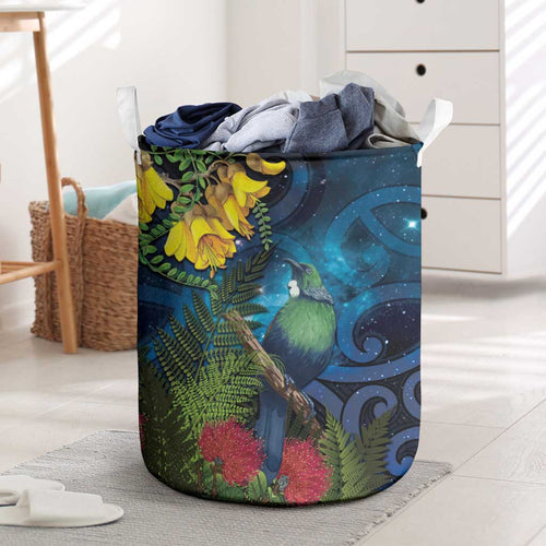 Tui Bird New Zealand Starry Sky Laundry Basket Maori Koru