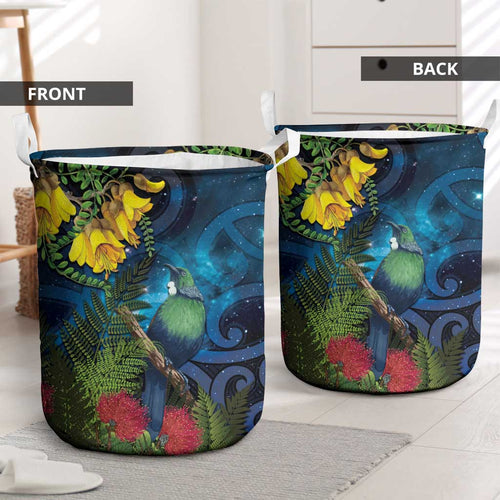 Tui Bird New Zealand Starry Sky Laundry Basket Maori Koru