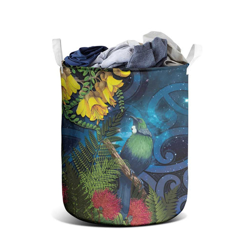 Tui Bird New Zealand Starry Sky Laundry Basket Maori Koru