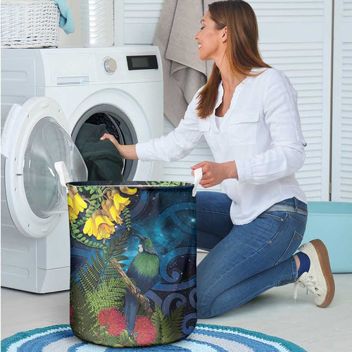 Tui Bird New Zealand Starry Sky Laundry Basket Maori Koru